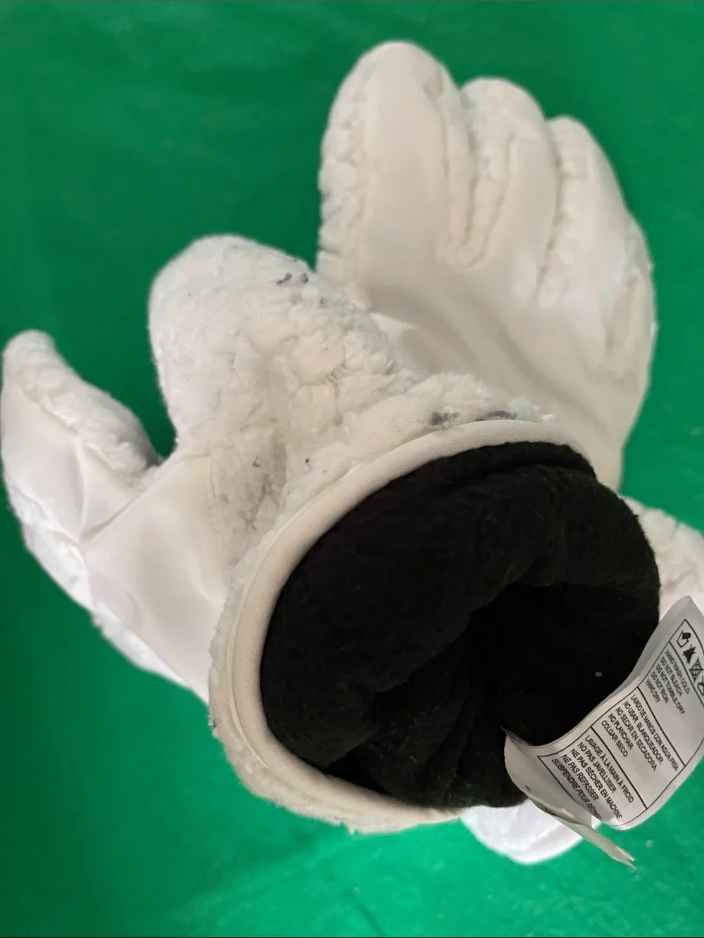 Kids White Plush Winter Gloves with Spider Accent